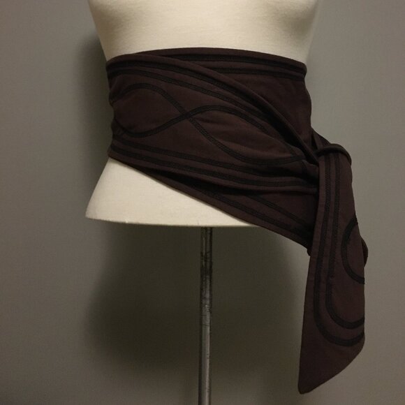 NWOT Elfarrow 100% Organic Cotton Obi Belt Earth With Black Stitching - Picture 1 of 10